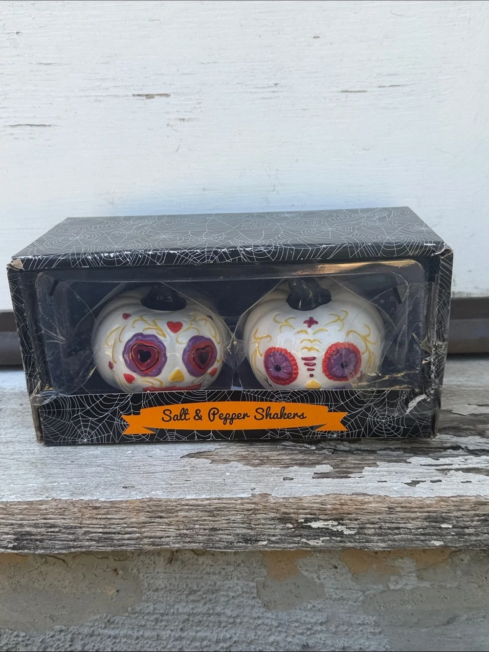 Salt and Pepper Shaker Set Pumpkin Ceramic Day of the Dead